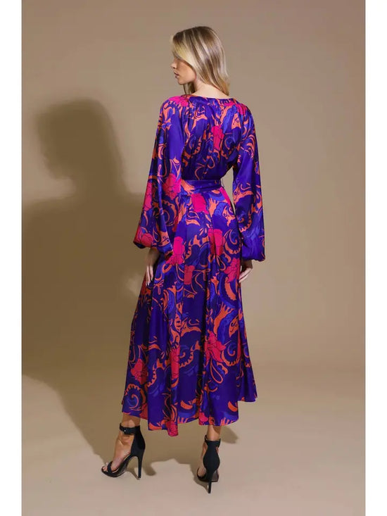 Contemporary Navy Coral Printed Woven Midi Dress