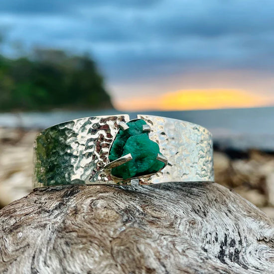 Emerald Hammered Cuff, designed by Jen Stones