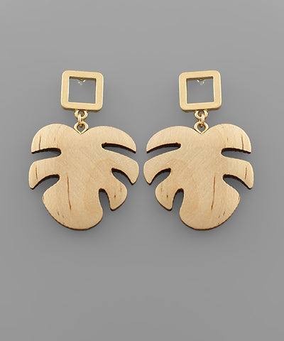 Cute Wood Leaf Dangle Earrings