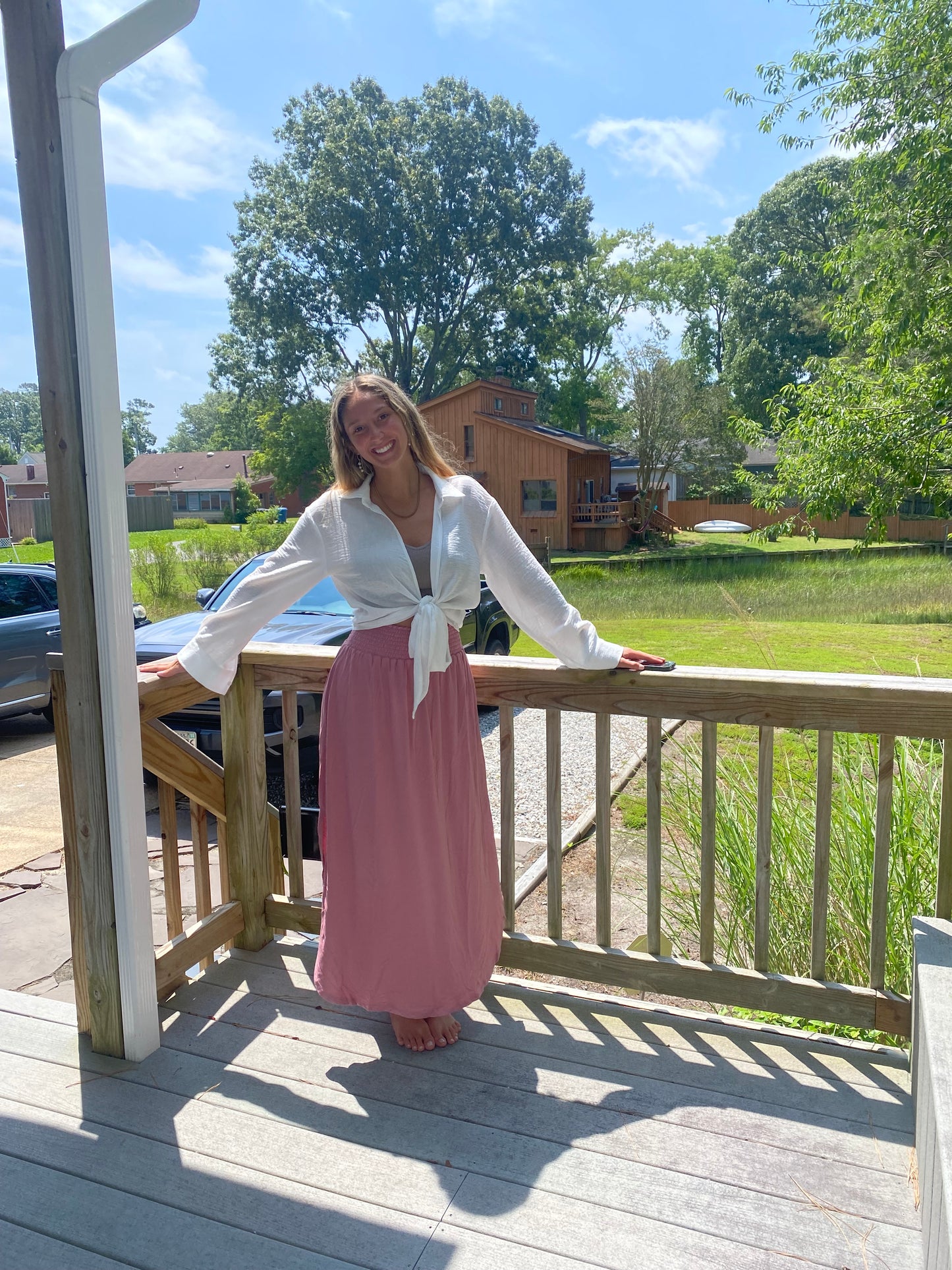 Gray Waist Maxi Skirt with Side Pockets