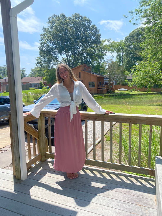 Gray Waist Maxi Skirt with Side Pockets