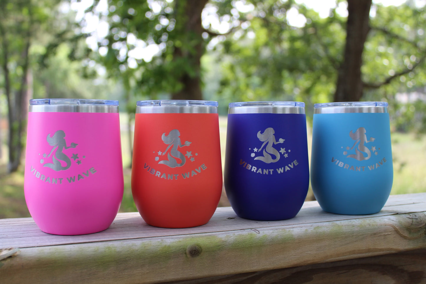 Vibrant Wave 12 Oz Wine Tumblers - Ocean Blue, Purple, Orange, Pink