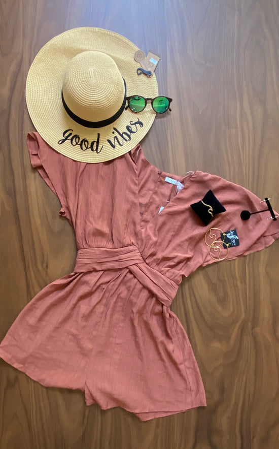 Fun Pleated Romper - Pecan