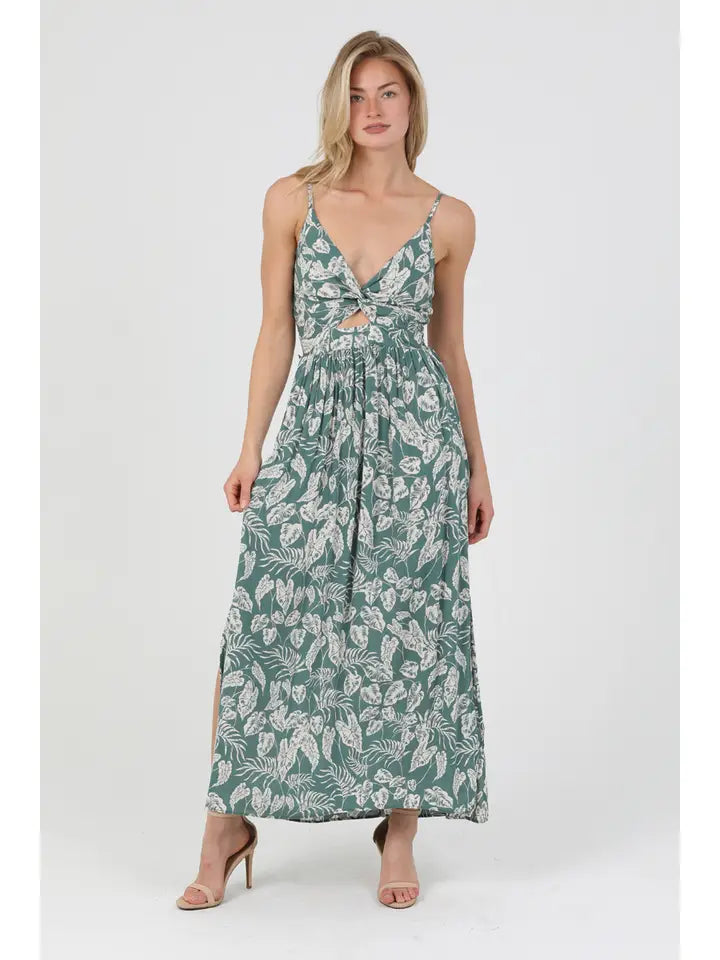 Angie V Neck Twist Front Cut Out Maxi Dress