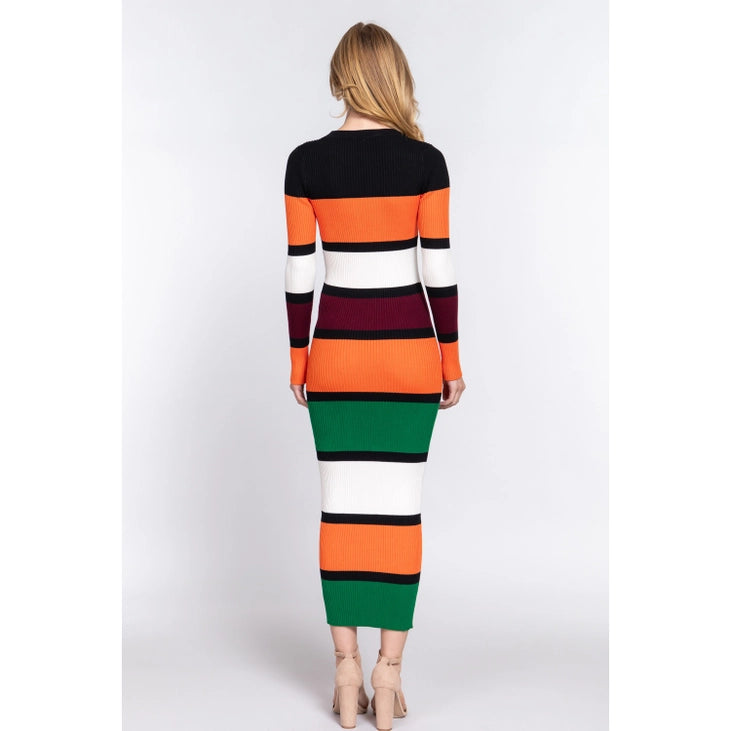 ITSSY Orange & Burgundy Sweater Long Maxi Dress