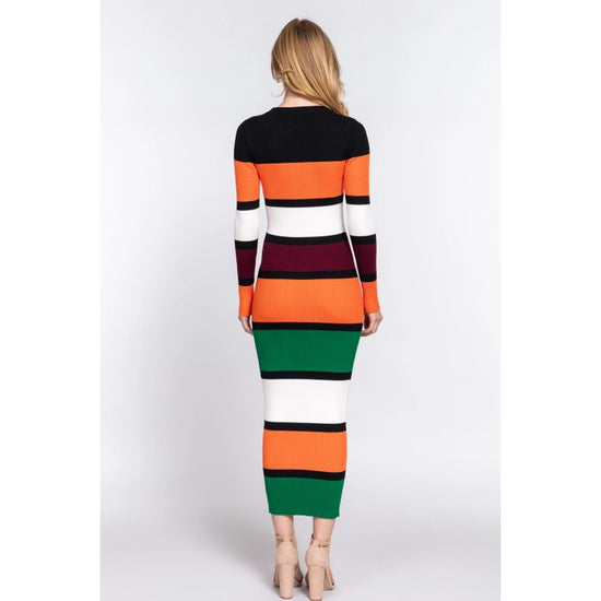 ITSSY Orange & Burgundy Sweater Long Maxi Dress