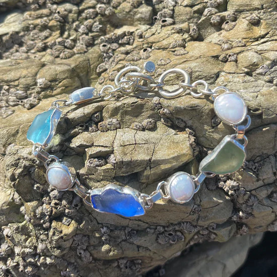 Pearl & Sea Glass Link Bracelet by Jen Stones