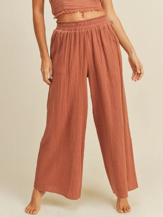 Fun Chic Brick Gauze Wide Leg Pants