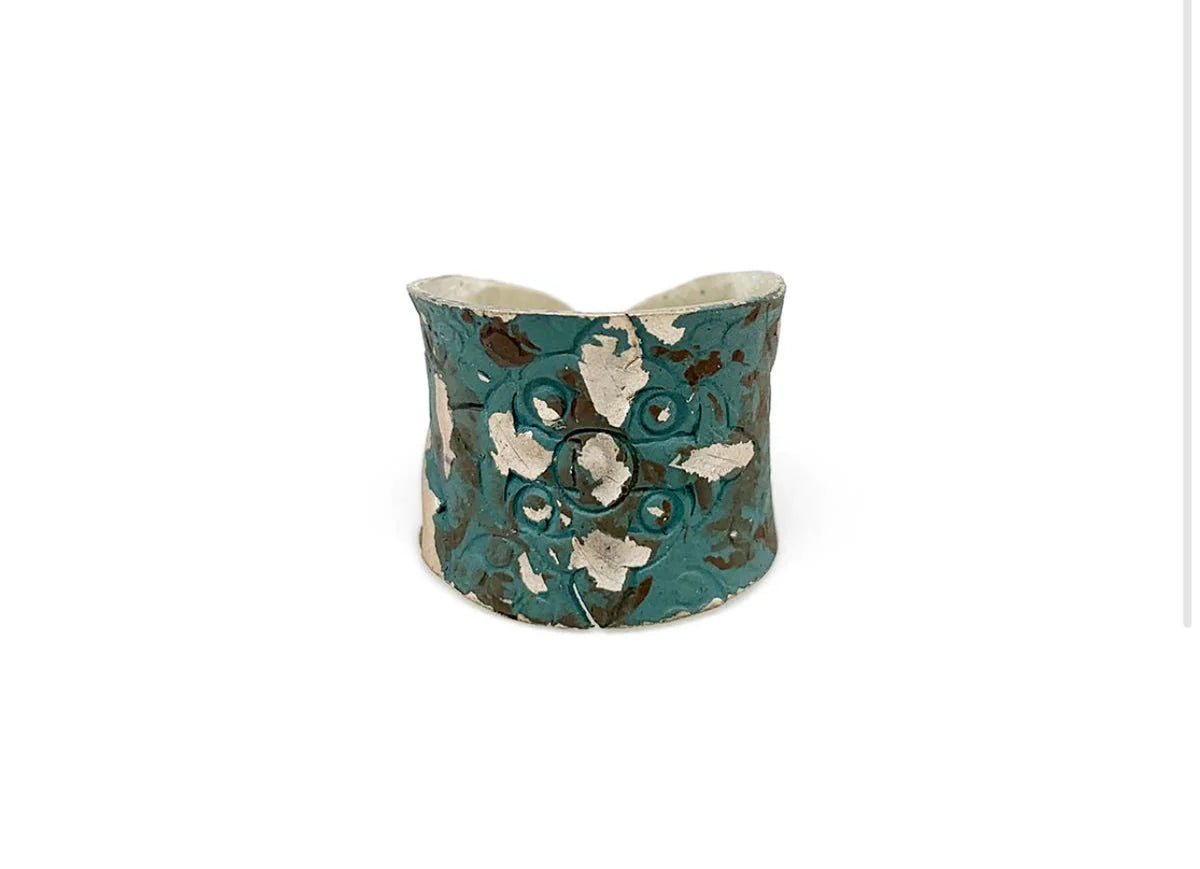 Teal Cross Silver-Plated Patina Ring