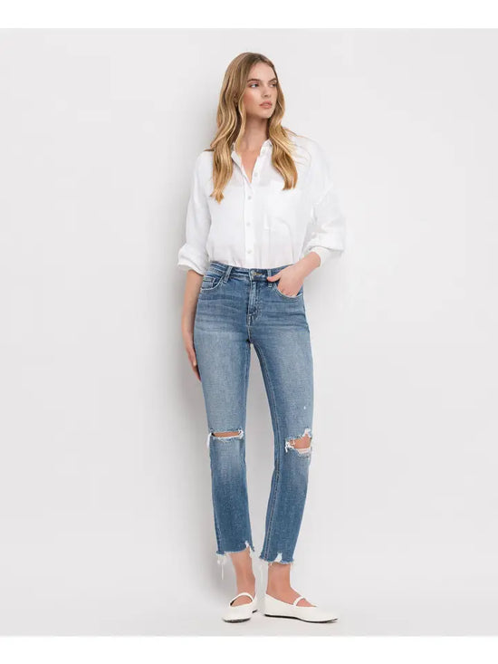 Flying Monkey High Rise Distressed Hem Slim Straight