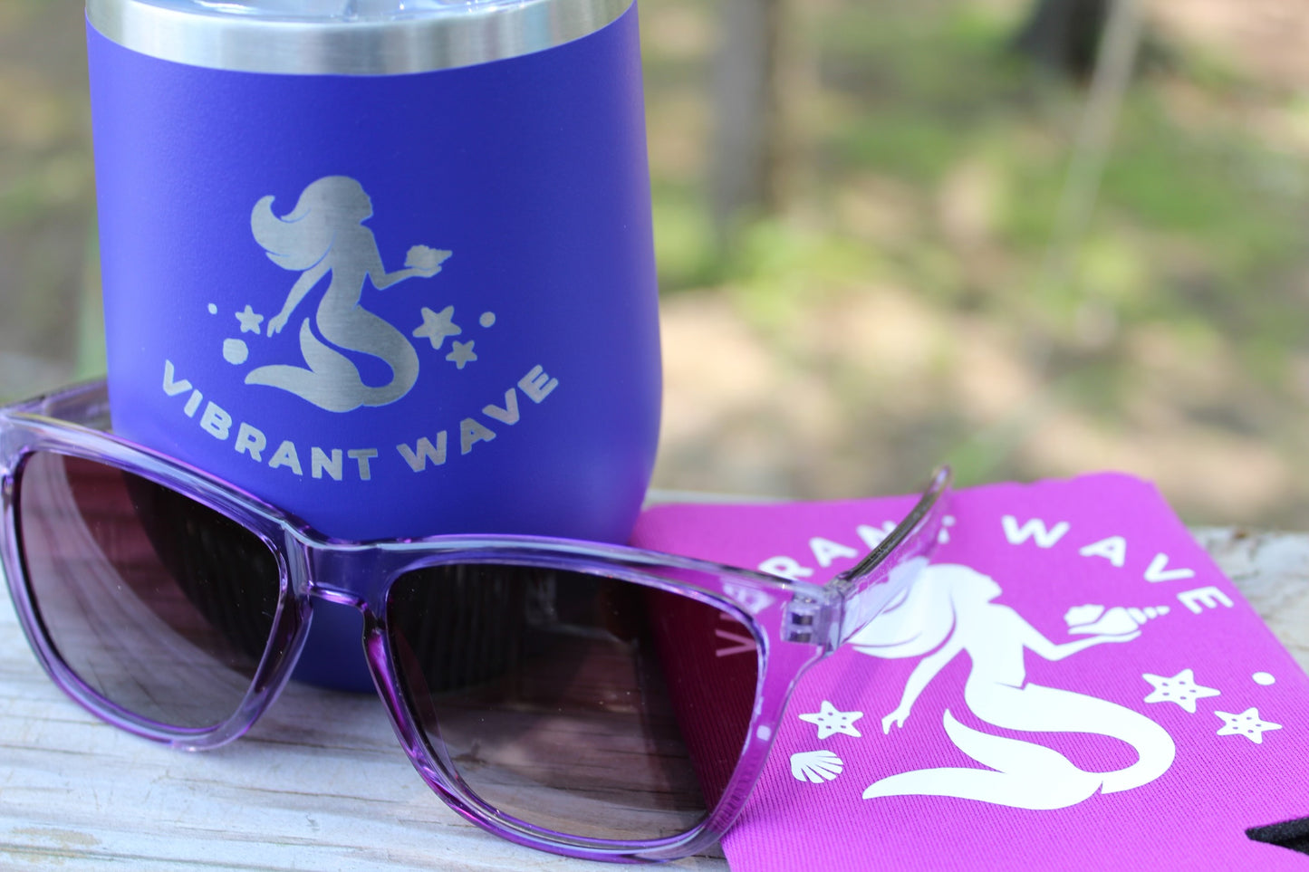 Vibrant Wave 12 Oz Wine Tumblers - Ocean Blue, Purple, Orange, Pink