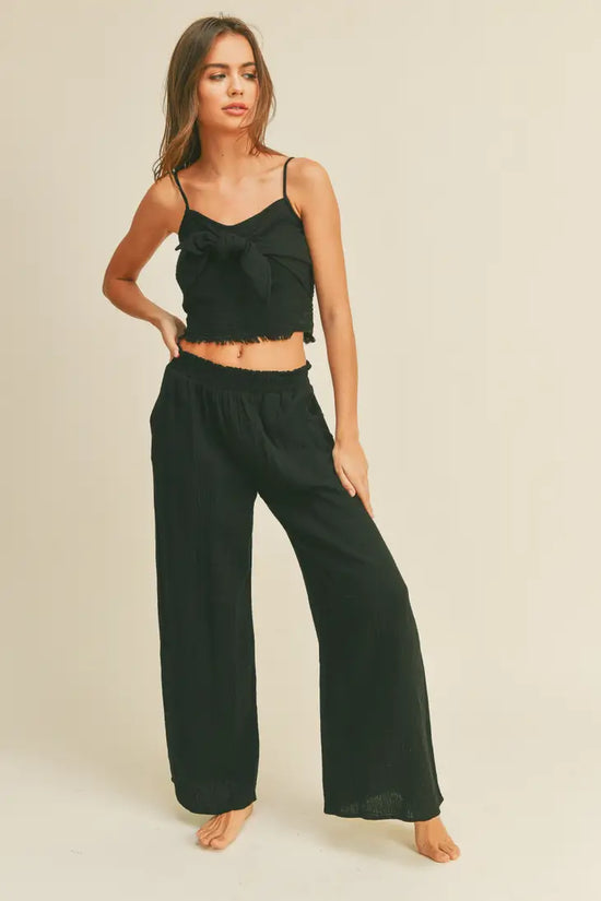 Fun Chic Black Gauze Wide Leg Pants