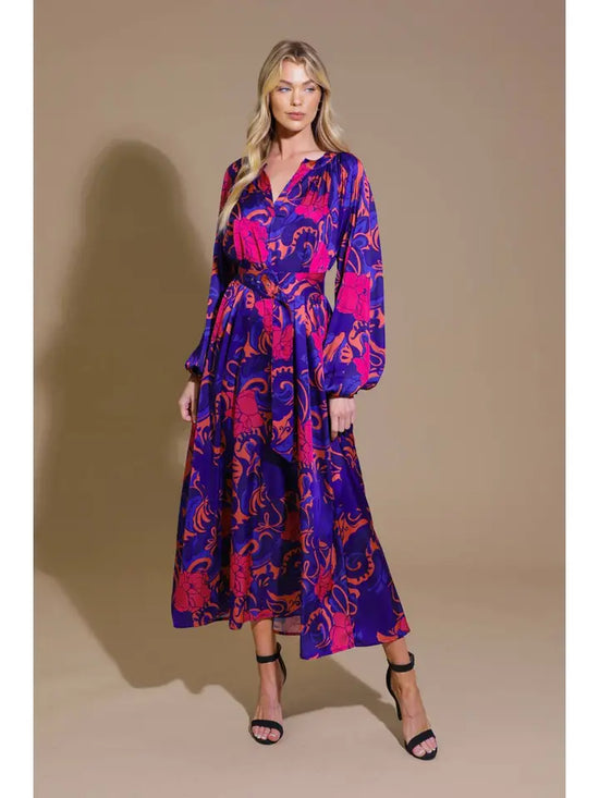Contemporary Navy Coral Printed Woven Midi Dress