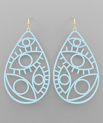 Flirty Aqua 4 Evil Eye Filigree Teardrop Earrings