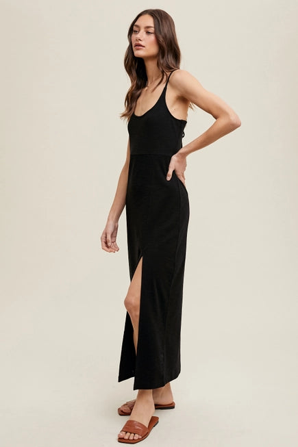 Wishlist Black Midi Dress w/ Self Tie Back Detail