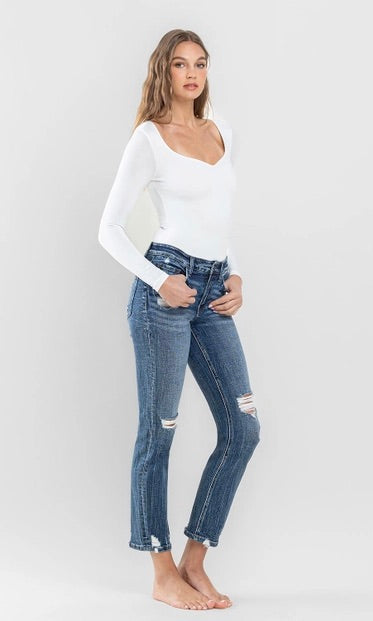 Flying Monkey Mid Rise Distressed Crop Slim Straight Jeans