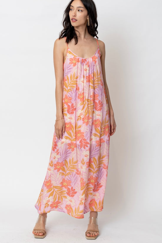 Tropical Pink Print Cami Maxi Dress