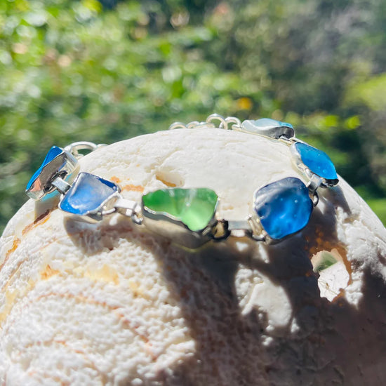 Ocean Bliss Sea Glass Link Bracelet by Jen Stones