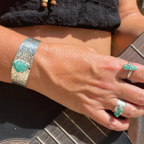 Emerald Hammered Cuff, designed by Jen Stones