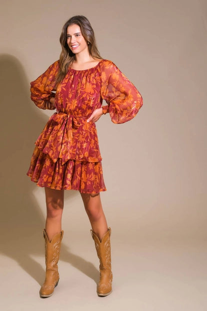 Maroon Printed Mini Dress