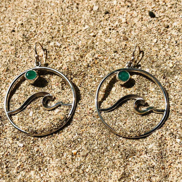 Beautiful Nosara Medium Emerald Wave Earrings, designed by Jen Stones