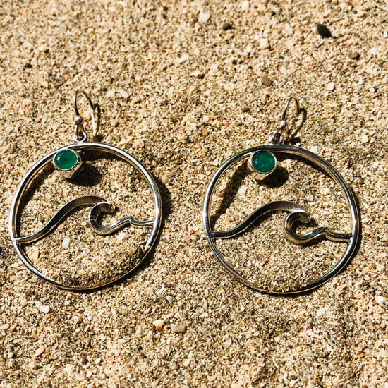Beautiful Nosara Medium Emerald Wave Earrings, designed by Jen Stones