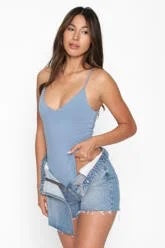 Final Touch - Spaghetti Strap Bodysuit - Blue Steel, Denim Blue, and Black