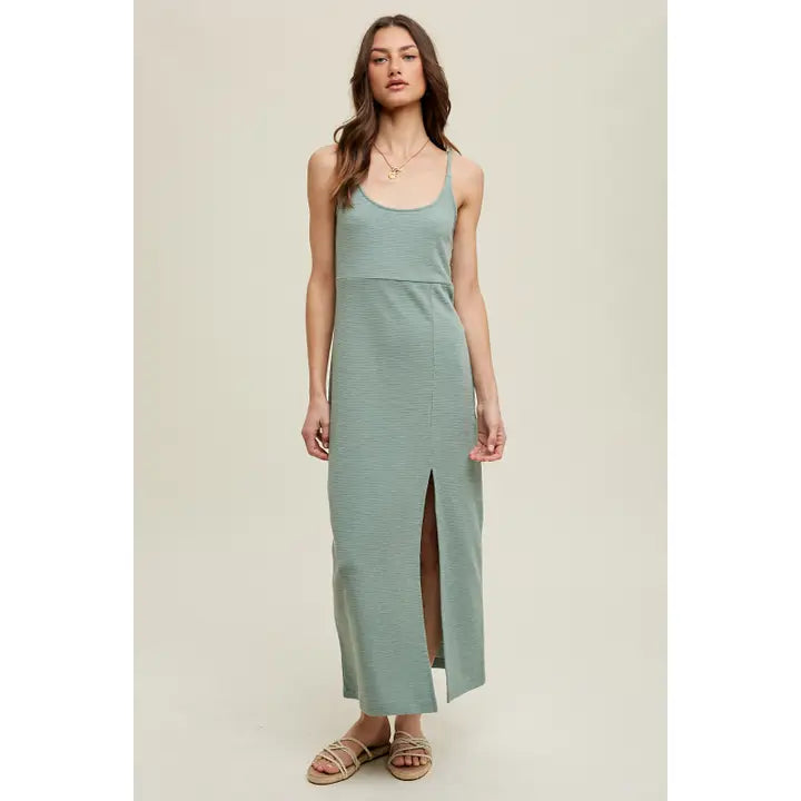 Wishlist Pistachio Midi Dress with Self Tie Back Detail