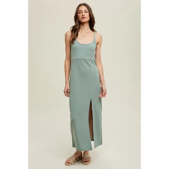 Wishlist Pistachio Midi Dress with Self Tie Back Detail