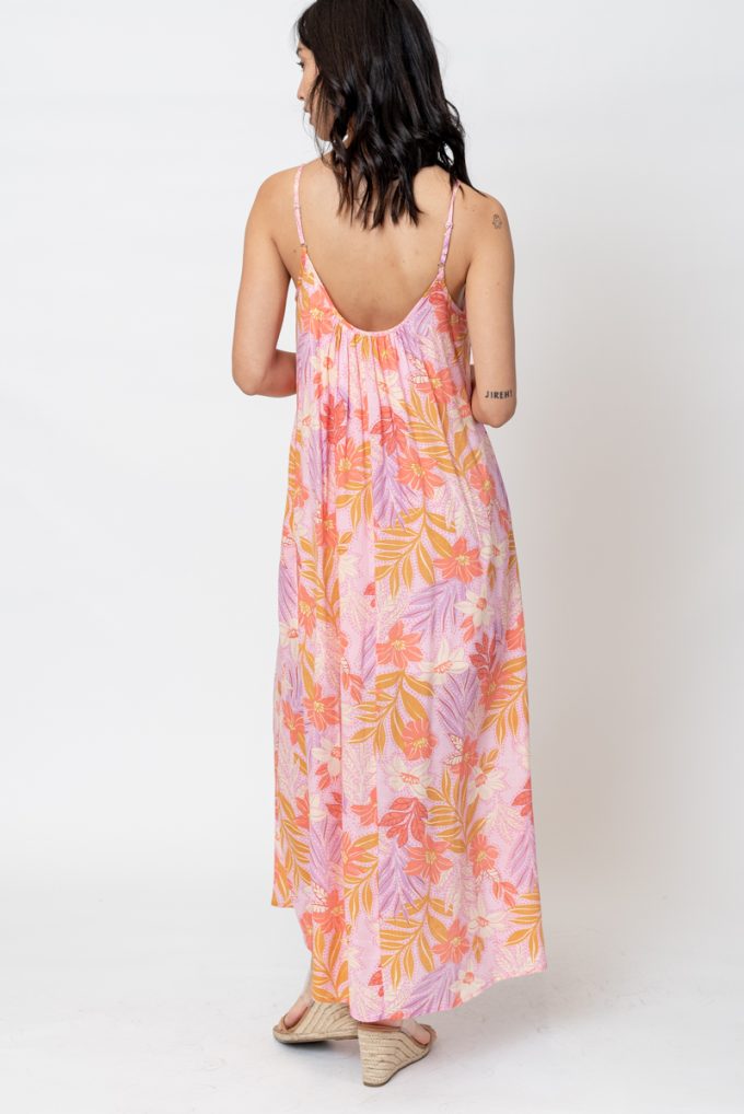Tropical Pink Print Cami Maxi Dress