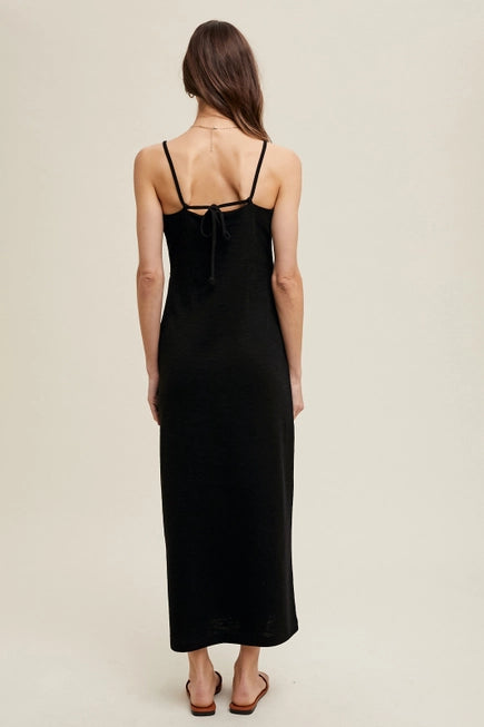 Wishlist Black Midi Dress w/ Self Tie Back Detail
