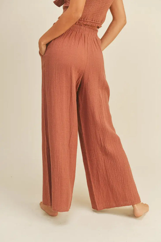 Fun Chic Brick Gauze Wide Leg Pants