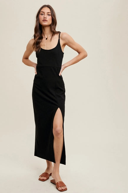 Wishlist Black Midi Dress w/ Self Tie Back Detail