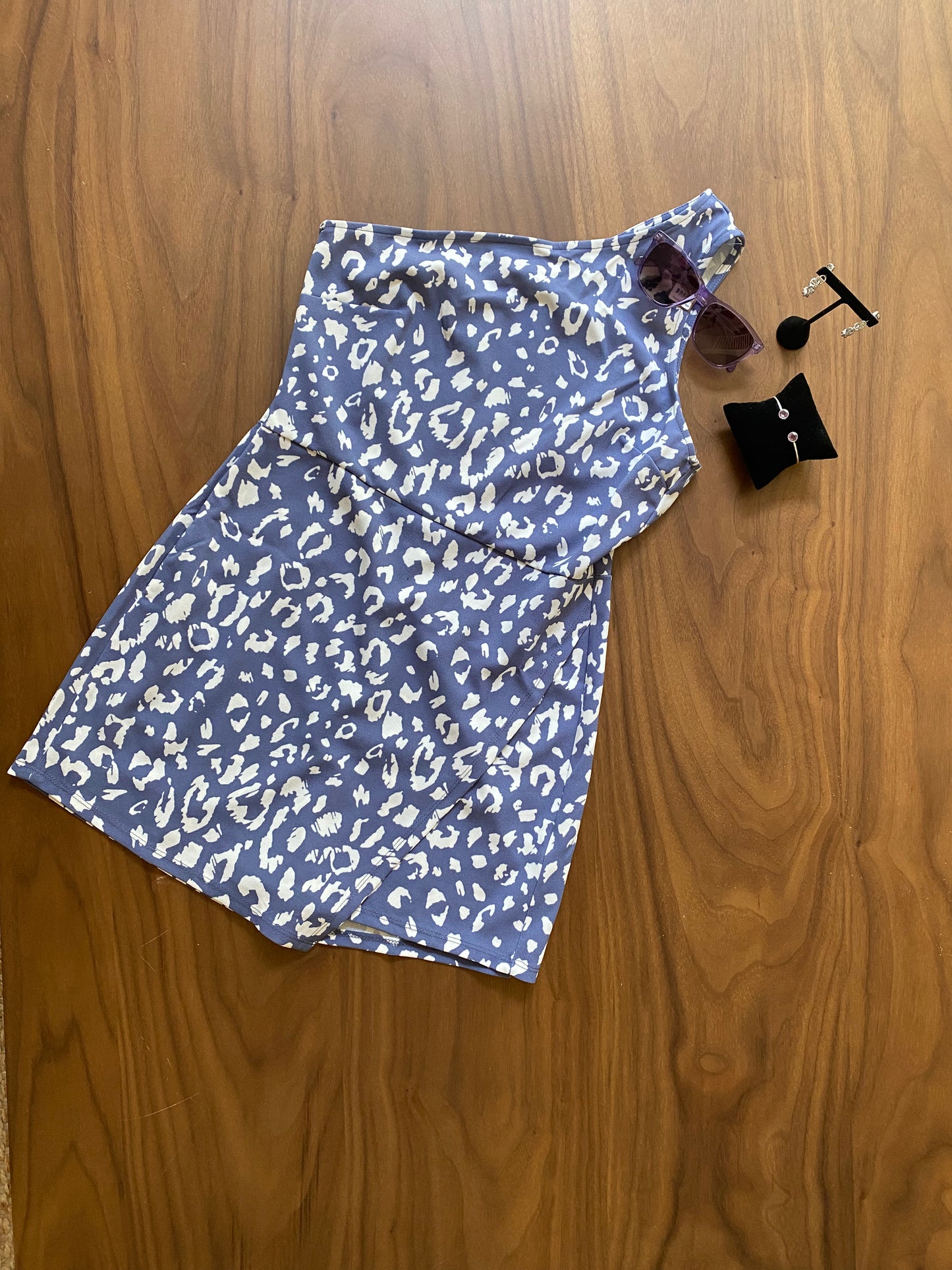 One Shoulder Printed Romper - Color Denim