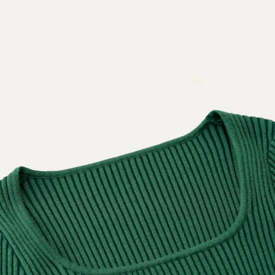 Classic Light Blue Solid Ribbed Knit Long Sleeve Sweater Bodycon Dress