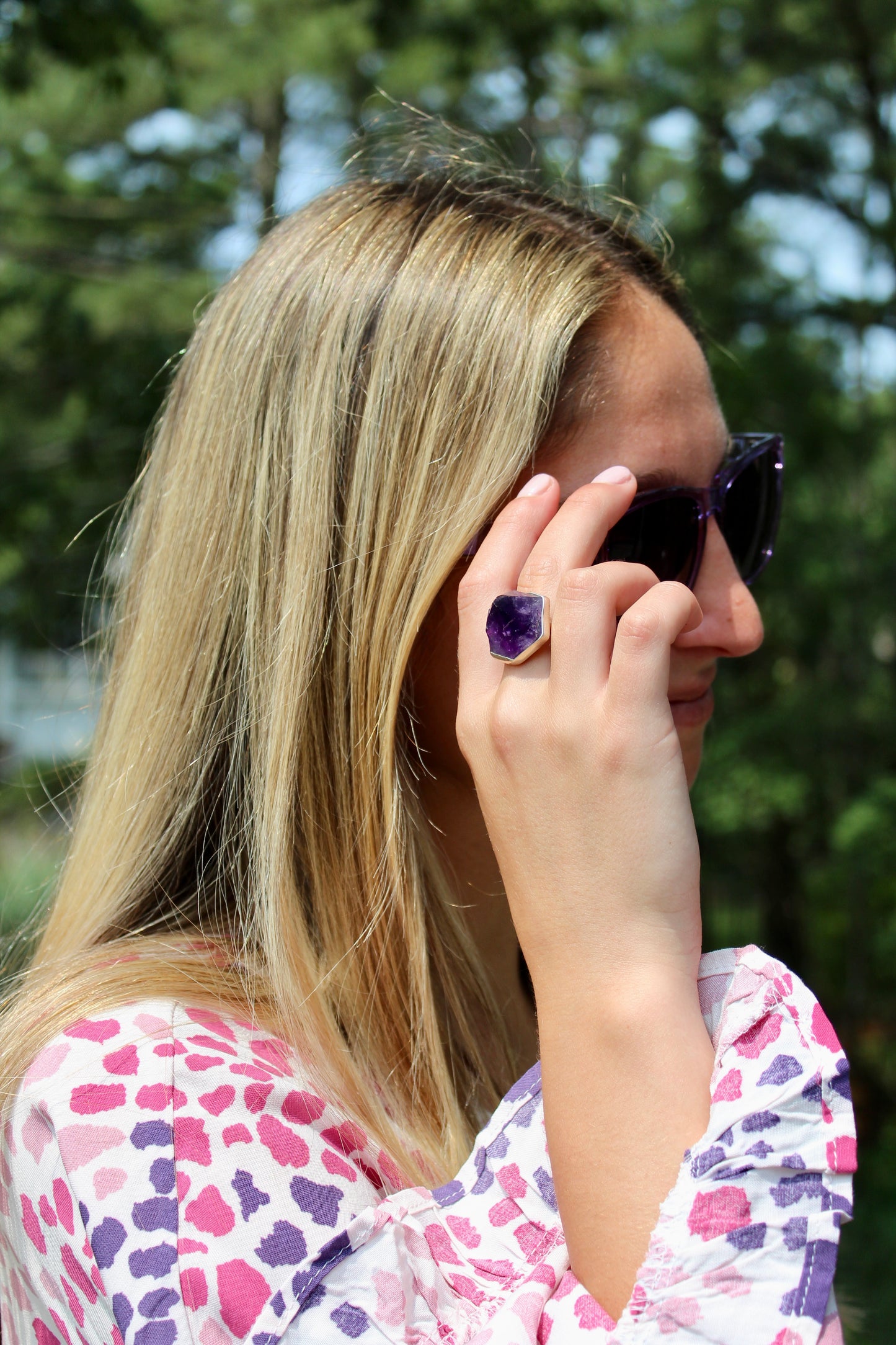 Raw Amethyst Crystal Tip Ring designed by Jen Stones