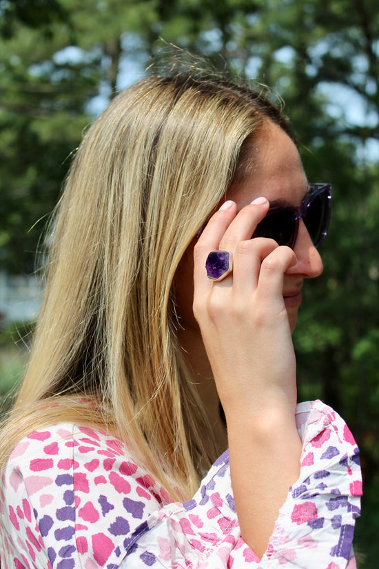 Raw Amethyst Crystal Tip Ring designed by Jen Stones