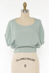 Final Touch  Short Sleeved Top w/ Elastic Cuff - Fog Blue or Sage
