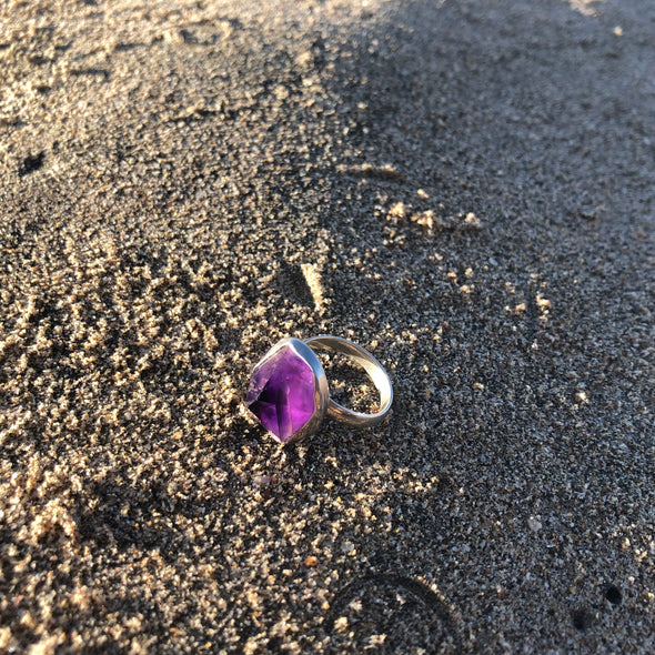 Raw Amethyst Crystal Tip Ring designed by Jen Stones