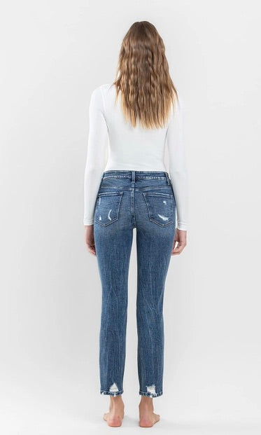 Flying Monkey Mid Rise Distressed Crop Slim Straight Jeans