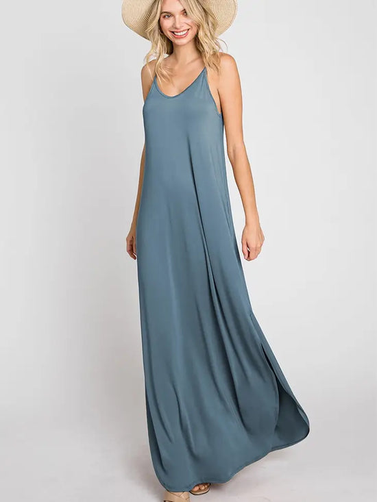 Cami Maxi Dress w/ Pockets - Denim Blue