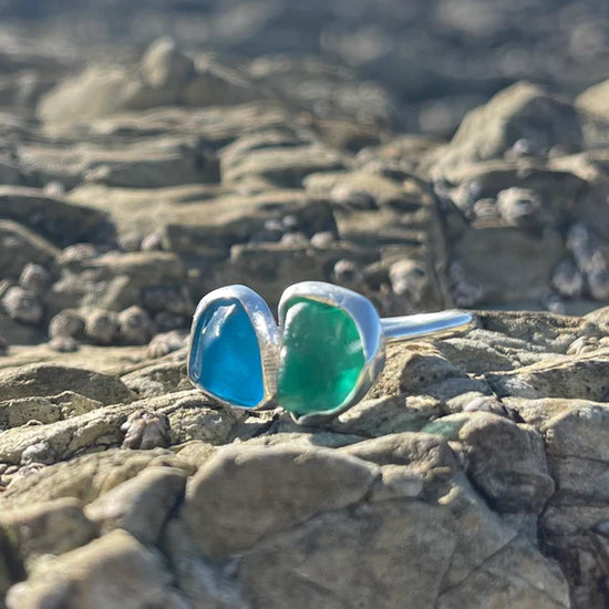 Sea Green and Aqua Sea Glass Wrap Rings by Jen Stones