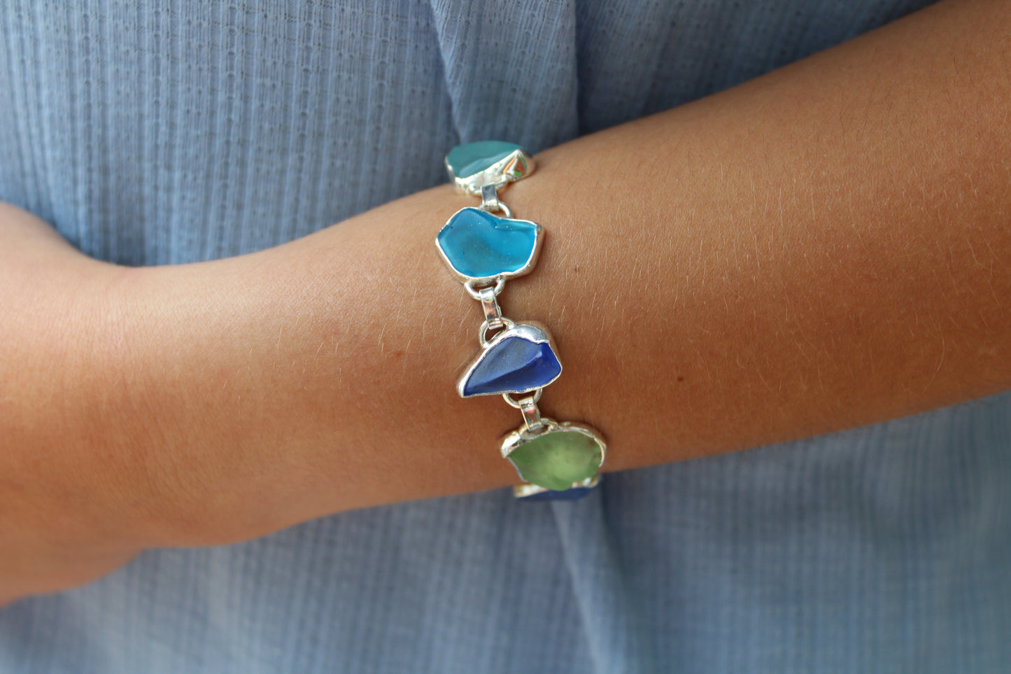 Ocean Bliss Sea Glass Link Bracelet by Jen Stones