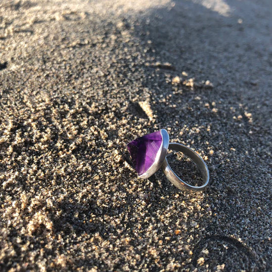 Raw Amethyst Crystal Tip Ring designed by Jen Stones