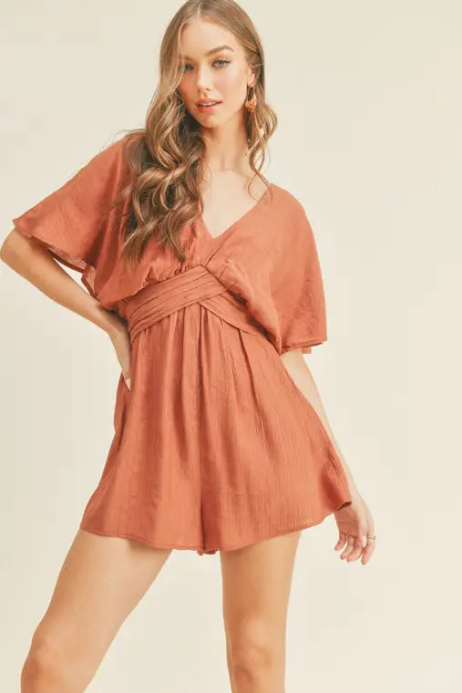 Fun Pleated Romper - Pecan
