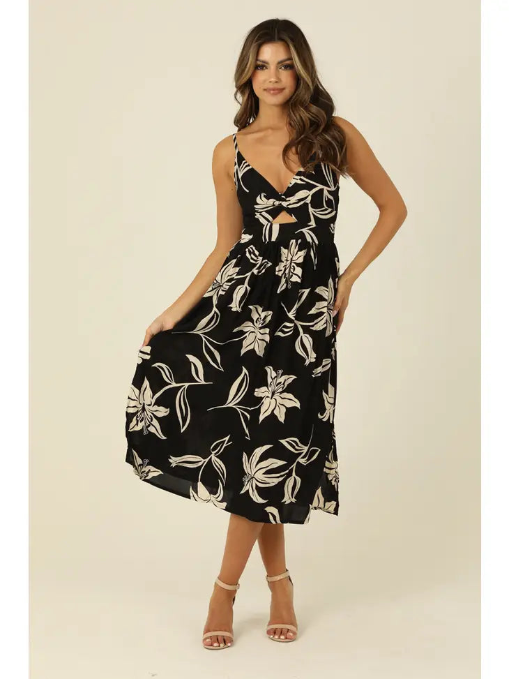 Black & White Front Cut Out Midi Dress