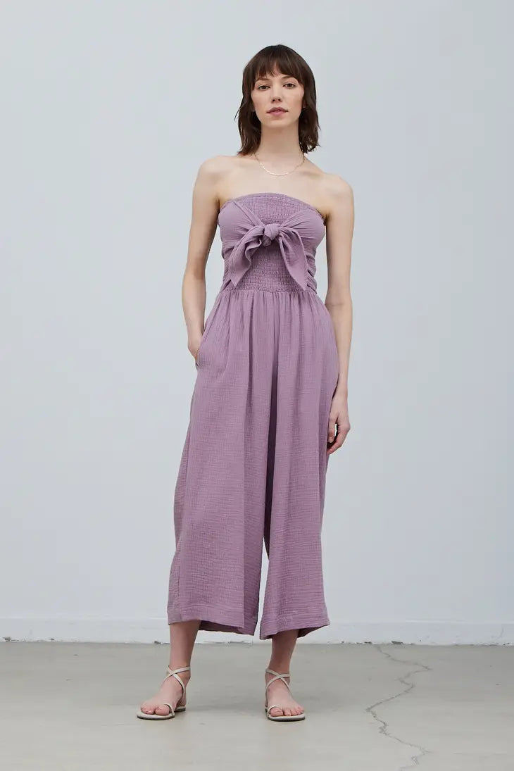 Fun Lilac Tie Front Gauze Soft Jumpsuit