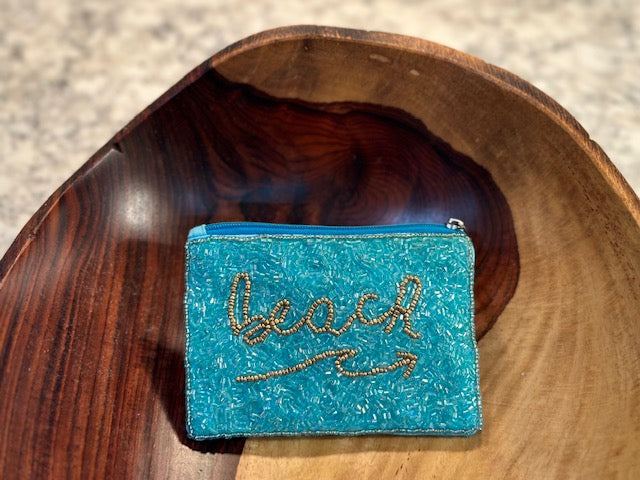 Coin Purse - Blue "BEACH" Beaded