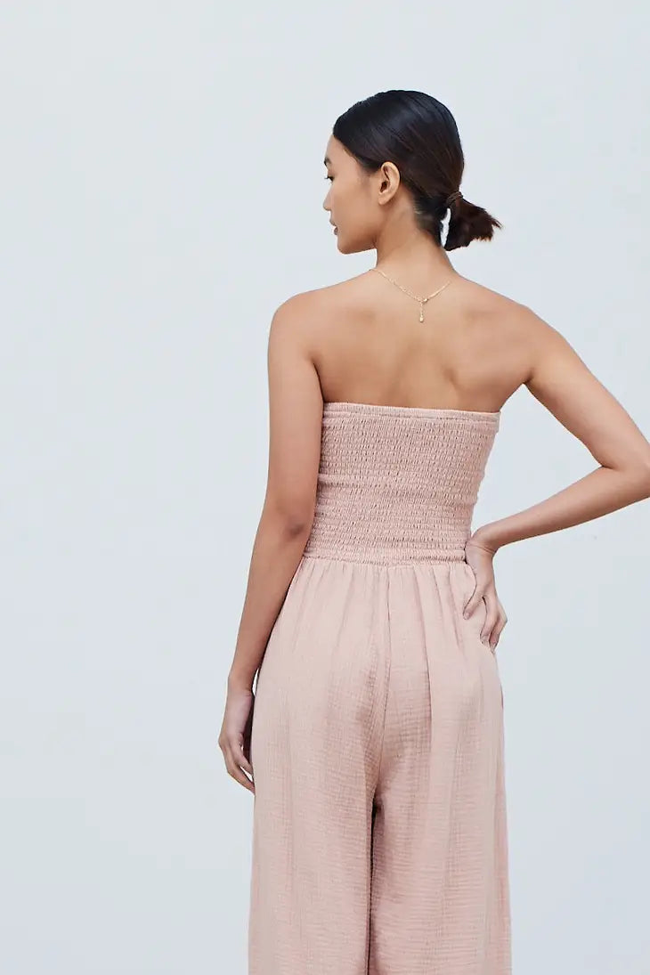 Fun Rose Gold Tie Front Gauze Soft Jumpsuit