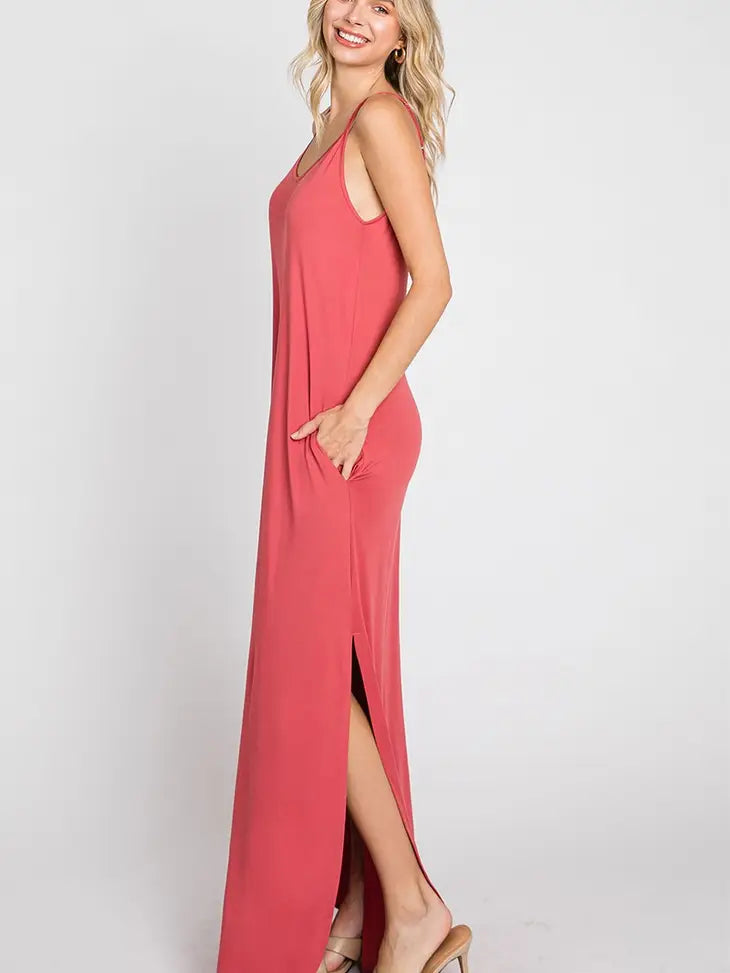 Cami Maxi Dress w/ Pockets - Cranberry